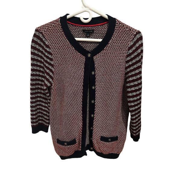 Tommy Hilfiger Classic Cardigan Medium Red White Blue USA‎ Nautical Preppy Cozy - Picture 1 of 5